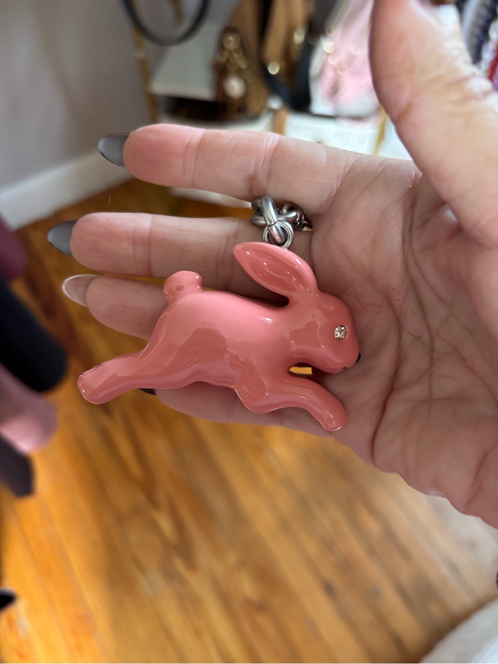 Pink Bunny Keychain Charm - Pet Accessory Accent
